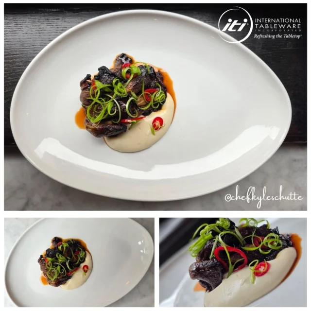 We love a dish that makes you stop scrolling ✨
Chef @chefkyleschutte delivered — Peking Blue Oyster Mushrooms with Chinese pancake, sesame jam, pickled Fresnos, and scallions.

Paired with the @international_tableware Glacier collection, where the presentation speaks for itself 🙌

Because when the plate is right… the whole dish hits different.
Ready to explore tabletop that works as hard as your food? Let’s connect.