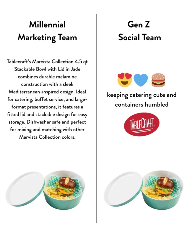 Millennial or Gen Z — which side is selling you on the @tablecraft_fs Marvista bowls? 👀

Millennials are locked in on the stackable lids and organized storage. Gen Z likes that they make the whole buffet setup look cooler without even trying. Either way, these bowls are having a moment. 💙

Contact us for more info on TableCraft’s NEW Marvista bowls!