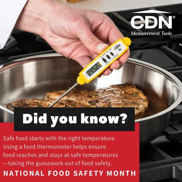 💚 September is National Food Safety Month! Cooking food to a safe internal temperature is an essential part of food safety—and the only way to know it’s reached the right temperature is to measure it. 🌡️

That’s why we’re featuring @CDNmeasurement and their reliable lineup of foodservice thermometers designed to help take the guesswork out of safe cooking.

📖 Visit our latest National Food Safety Month blog to learn more about the importance of cooking food to safe internal temperatures. Link in bio.
