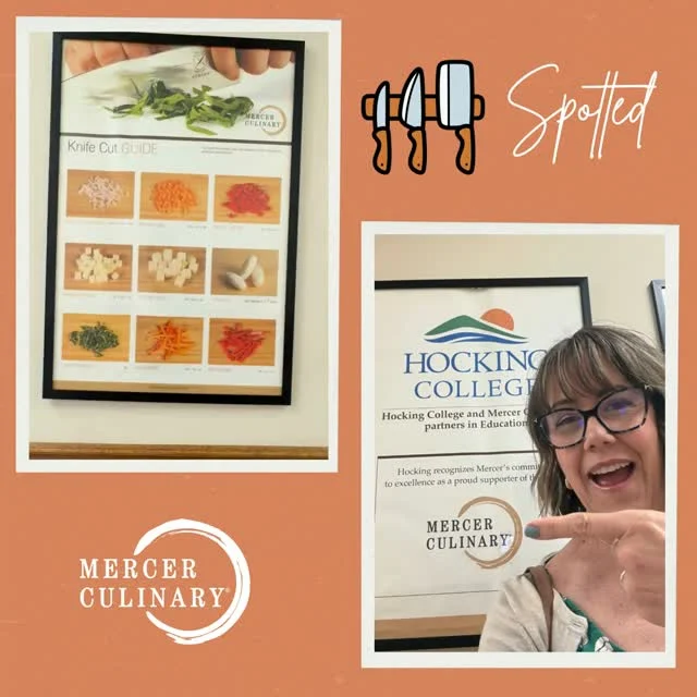 Some people collect souvenirs. Kelly collects @mercerculinarytools sightings. 👀🔪

Kelly's latest find was at @hockingcollege, where Mercer knife skills posters were displayed throughout the culinary labs. We love seeing students learn with trusted Mercer products, and we're proud to stock the knives and culinary tools they'll rely on throughout their careers.

DM for info!