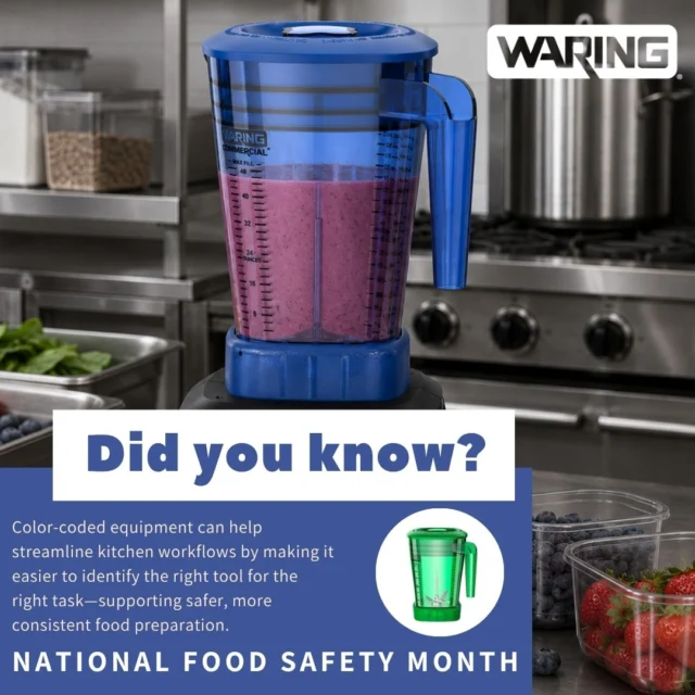 💚 As National Food Safety Month comes to a close, remember that sometimes the simplest solutions can make the biggest difference. This week, we're featuring @waringproducts colored blender jars— an easy way to help support ingredient separation and safer food prep without adding extra steps to your routine. 🌈🥤

📖 Food safety doesn't end when September does. Keep our National Food Safety Month blog in your back pocket for helpful tips, product highlights, and best practices you can come back to all year long. Link in bio. 🍽️